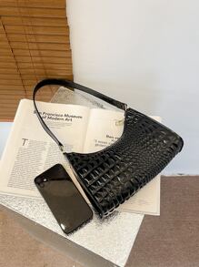 Crocodile Embossed Zipper Bag - Black - View 5