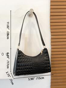 Crocodile Embossed Zipper Bag - Black - View 6
