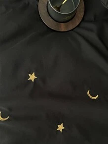 Star Embroidered Duvet Cover Set Without Filler - Black - View 2