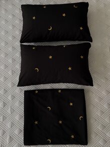 Star Embroidered Duvet Cover Set Without Filler - Black - View 5
