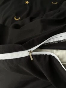 Star Embroidered Duvet Cover Set Without Filler - Black - View 7