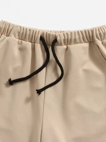 SHEIN Leap Crew Tween Boy Patched Detail Top & Track Shorts Set - Apricot - View 4