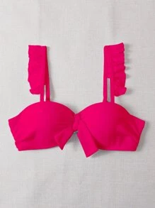 Ruffle Trim Knot Front Underwire Bikini Top - Hot Pink - View 5