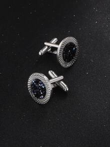 Gemelos de acero inoxidable con decoración de piedras preciosas para hombres a la moda y populares para regalo de joyería y para una apariencia elegante - Azul - Ver 2