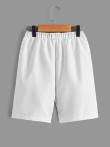 SHEIN Boys Slogan Graphic Drawstring Waist Shorts - White - View 2