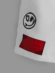 SHEIN Boys Slogan Graphic Drawstring Waist Shorts - White - View 4