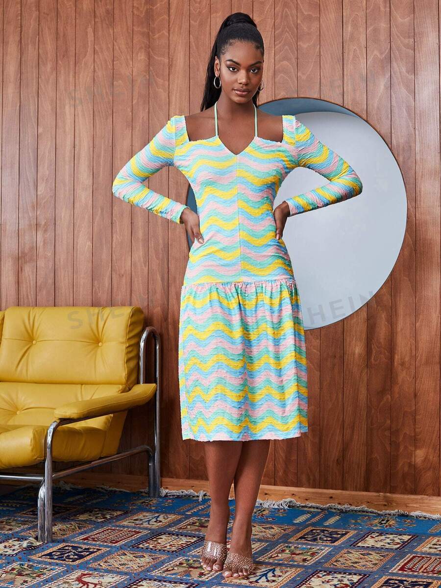 SHEIN Unity Rochie Halter cu model chevron