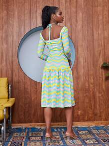 SHEIN Unity Rochie Halter cu model chevron