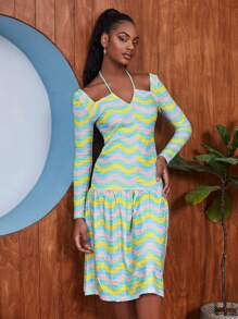 SHEIN Unity Rochie Halter cu model chevron