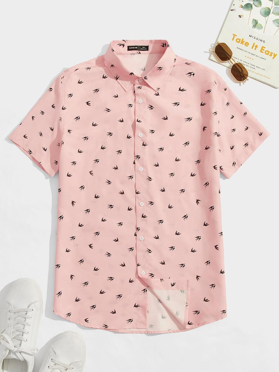 Manfinity VCAY Áo sơ mi Nam Nút phía trước Thú vật Tất cả trên in Kỳ nghỉ - Màu Hồng baby - Xem 1