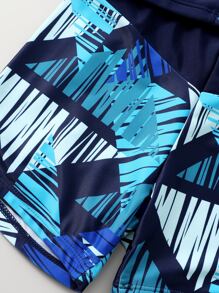 Boys Letter & Geo Print Raglan Sleeve Swimsuit - Multicolor - View 3