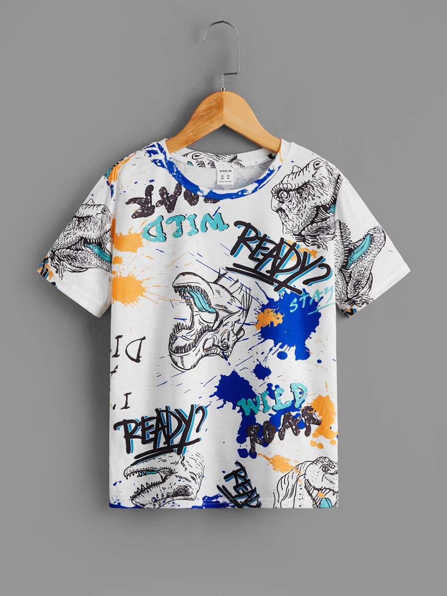 SHEIN Tops con trai Lá thư Khủng long Giải trí - Nhiều màu - Xem 1