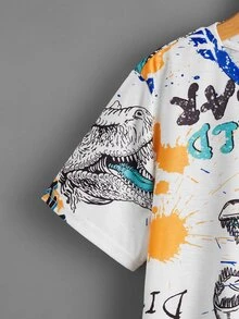 SHEIN Tops con trai Lá thư Khủng long Giải trí - Nhiều màu - Xem 3