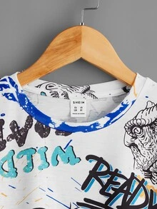 SHEIN Tops con trai Lá thư Khủng long Giải trí - Nhiều màu - Xem 4