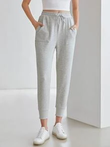 MOTF PREMIUM CROPPED DRAWSTRING JOGGERS - Light Grey - View 1
