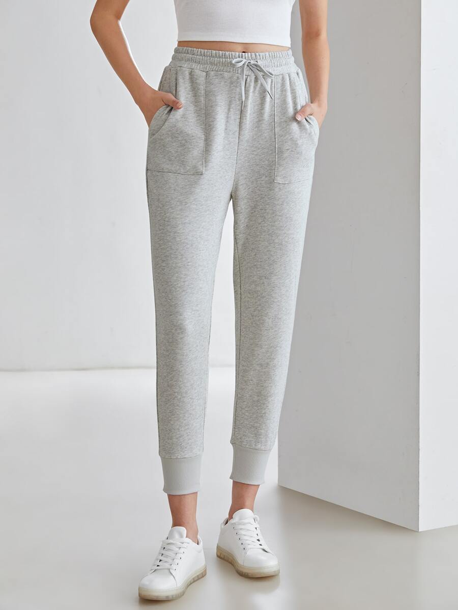 MOTF PREMIUM CROPPED DRAWSTRING JOGGERS - Light Grey - View 1
