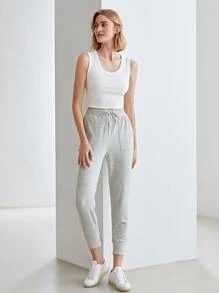 MOTF PREMIUM CROPPED DRAWSTRING JOGGERS - Light Grey - View 3