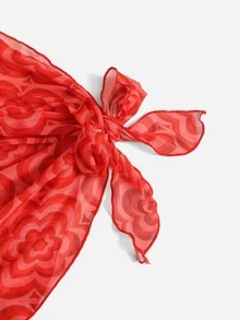 Plus Size 3packs Floral Print Tie Side Bikini Set Summer Beach - Red - View 5