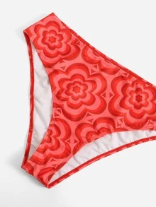 Plus Size 3packs Floral Print Tie Side Bikini Set Summer Beach - Red - View 6