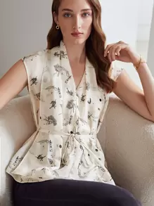 MOTF X KANDINSKY INSPIRED 100% SILK PRINTED BELTED TOP - Beige - View 2