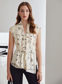 MOTF X KANDINSKY INSPIRED 100% SILK PRINTED BELTED TOP - Beige - View 9