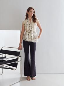 MOTF X KANDINSKY INSPIRED 100% SILK PRINTED BELTED TOP - Beige - View 11