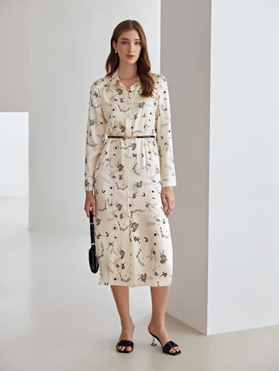 MOTF X KANDINSKY INSPIRED 100% SILK PRINTED SHIFT DRESS WITHOUT BELT