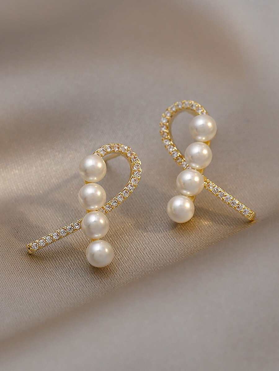 Bông tai đính ngọc trai giả ngọc trai - Vàng - Xem 1