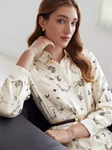 MOTF X KANDINSKY INSPIRED 100%真絲圖案連衣裙不附腰帶 - 米色 - 查看 7