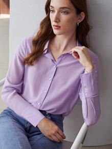 MOTF PREMIUM 100% SILK STRAIGHT SHIRT - Lilac Purple - View 4