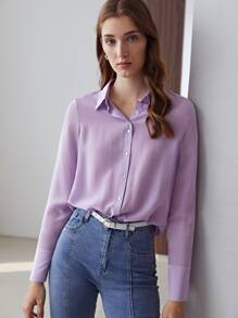 MOTF PREMIUM 100% SILK STRAIGHT SHIRT - Lilac Purple - View 2