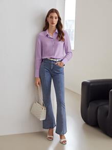 MOTF PREMIUM 100% SILK STRAIGHT SHIRT - Lilac Purple - View 6