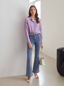 MOTF PREMIUM 100% SILK STRAIGHT SHIRT - Lilac Purple - View 7