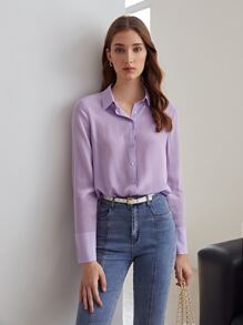 MOTF PREMIUM 100% SILK STRAIGHT SHIRT - Lilac Purple - View 9