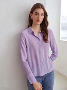 MOTF PREMIUM 100% SILK STRAIGHT SHIRT - Lilac Purple - View 10