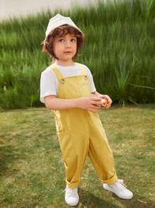 SHEIN 小男童圓領T恤和字母圖案背帶褲 - 彩色 - 查看 3