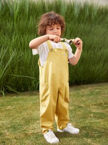 SHEIN 小男童圓領T恤和字母圖案背帶褲 - 彩色 - 查看 6