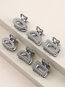 6pcs Metallic Minimalist Geometric Shape Hair Claws For Women's Daily Use - Grey - View 3