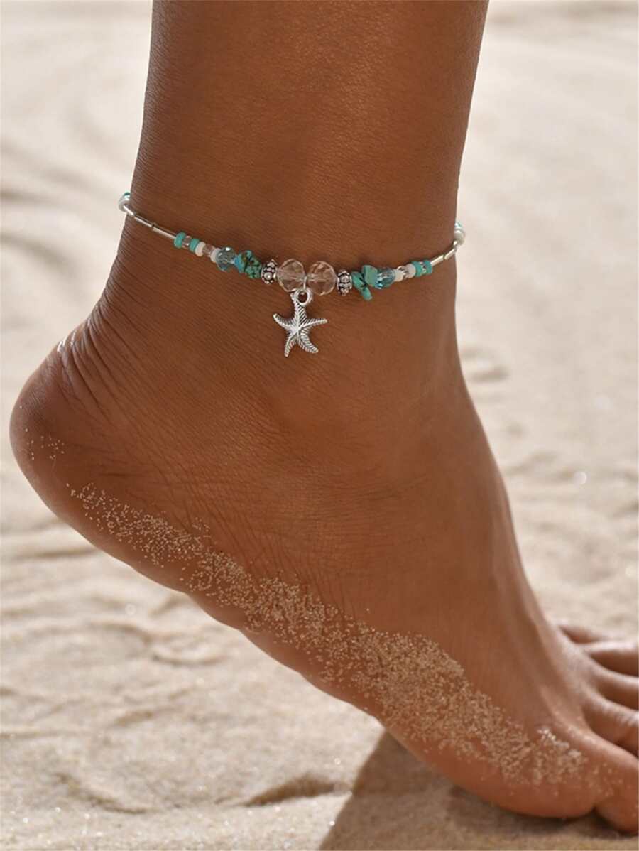 1 Pieza Dijes De Cristal Turquesa Verde Y Estrella De Mar Para Tobillo De Niños - Multicolor - Ver 1