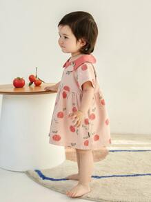 小女童彼得潘領貼布細節圖案印花連衣裙 - 彩色 - 查看 3