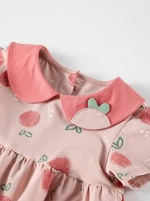 小女童彼得潘領貼布細節圖案印花連衣裙 - 彩色 - 查看 6