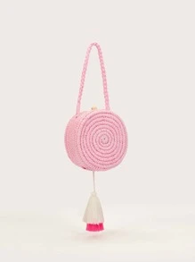 Bolsa de mimbre minimalista con cuenta con diseño - Rosa - Ver 6