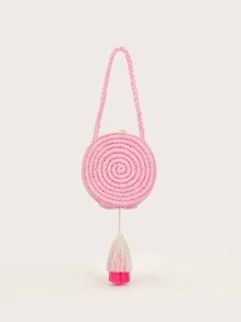 Bolsa de mimbre minimalista con cuenta con diseño - Rosa - Ver 5
