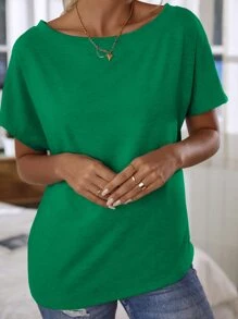 Calvaya Camiseta sólida de manga de murciélago