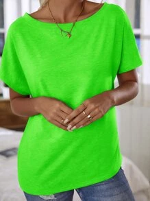 EMERY ROSE Neon Lime Batwing Sleeve Solid Tee - Lime Green - View 3