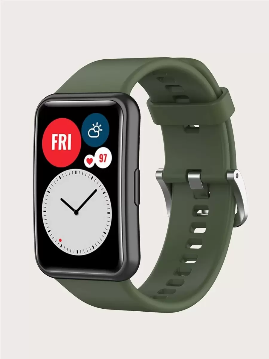 1条男女通用深绿色纯硅胶智能手表表带，附带表带更换工具，兼容华为Watch Fit - 墨綠色 - 查看 1