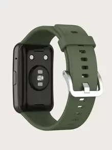 1条男女通用深绿色纯硅胶智能手表表带，附带表带更换工具，兼容华为Watch Fit - 墨綠色 - 查看 2
