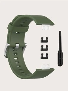 1条男女通用深绿色纯硅胶智能手表表带，附带表带更换工具，兼容华为Watch Fit - 墨綠色 - 查看 3