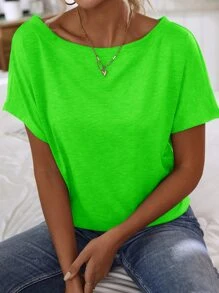EMERY ROSE Neon Lime Batwing Sleeve Solid Tee - Lime Green - View 5