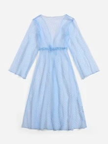 Girls Dobby Mesh Tie Front Kimono - Blue - View 2